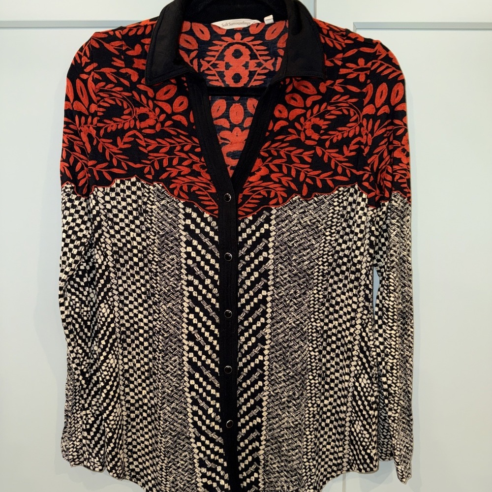 Soft Surroundings Calistoga Blouse Sz. XS Rayon Mixed Pattern Dressy Flowy Easy